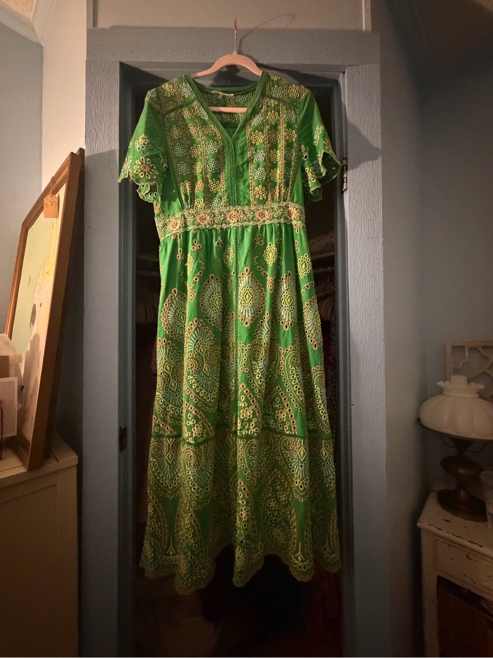 Chicwish Green Embroidered Maxi Dress